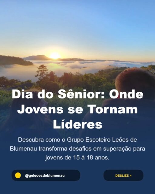 O que define quem você será no futuro: o tempo que você passa em frente às telas ou as trilhas que você escolhe percorrer? 🧗♂️✨
Hoje, 18 de junho, celebramos o Dia do Sênior, mas aqui no Leões de Blumenau, cada sábado é uma oportunidade de transformar desafios em superação. Entre os 15 e 17 anos, a vida exige mais do que respostas prontas; ela pede protagonismo e coragem.
No Ramo Sênior, trocamos o sedentarismo pela adrenalina da vida ao ar livre. No Movimento Escoteiro, o desenvolvimento de caráter não acontece em uma sala de aula, mas sim no topo de uma montanha, no planejamento de uma expedição ou na união de uma patrulha sob as estrelas. 🌌
Mais do que aprender técnicas de acampamento, nossos jovens desenvolvem competências de liderança e resiliência que levarão para a vida inteira e para suas futuras carreiras. É a fase de deixar de ser espectador para se tornar o mestre do próprio destino.
🚀 Quer viver uma história que vale a pena ser contada?
O Grupo Escoteiro Leões de Blumenau (GELB) está de portas abertas para novos integrantes!
Venha nos visitar, conhecer nossa sede e sentir o que é o verdadeiro espírito escoteiro.
Aqui, você não apenas participa: você lidera.
Comente "SÊNIOR" aqui embaixo que enviamos todas as informações para você começar sua jornada com a gente!
Sempre Alerta para servir o Melhor Possível! ⚜️🦁
#Escotismo #RamoSenior #LeoesDeBlumenau #Blumenau #ProtagonismoJuvenil