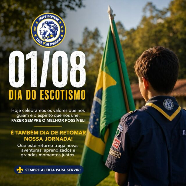 Para celebrar o espírito do Dia do Escotismo do melhor jeito possível, temos uma notícia excelente. O recesso acabou e as atividades do GELB estão de volta.
Pode marcar na agenda para não esquecer nenhum detalhe:
Data: 1º de agosto de 2026
Horário: das 14h00 às 16h30
É o nosso momento de rever os amigos, aprender coisas novas e curtir nossas clássicas aventuras ao ar livre. Prepare a garrafinha de água, coloque o lenço no pescoço e venha com muita energia para começarmos esse novo ciclo com tudo.
Nos vemos lá na sede. Sempre Alerta! ⚜️🏕️