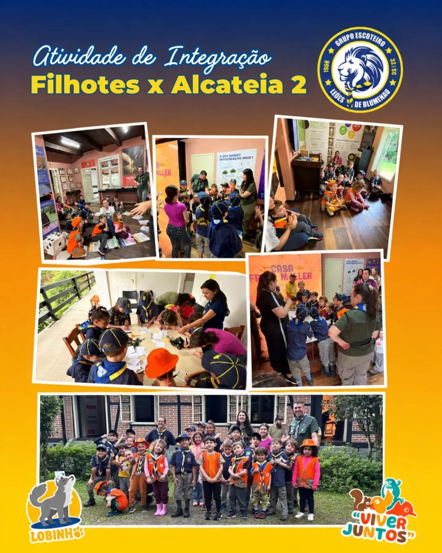 🐾 Integração e Aprendizado no Museu Fritz Müller! 🌿🏛️

Neste último sábado (10/10), a nossa ninhada do ramo Filhotes e os nossos lobinhos da Alcateia 2 tiveram uma manhã incrível e repleta de descobertas! Juntos, fizeram uma visita super especial ao Museu Fritz Müller, unindo diversão, história e conexão com a natureza. 🔍✨

É no Escotismo que a gente aprende brincando, constrói amizades para a vida toda e descobre o mundo ao nosso redor! ⚜️💛

👉 Quer fazer parte desta aventura?
Convidamos toda a comunidade para conhecer o Grupo Escoteiro de Blumenau! Nossas atividades acontecem todos os sábados. Venha nos fazer uma visita e traga sua família para viver essa experiência com a gente! 🏕️🔥

📍 Grupo Escoteiro de Blumenau
📅 Sábados das 14h às 16h30

📩 Entre em contato via DM ou entre em contato através do número de WhatsApp (47)3322-0135  para saber mais detalhes e agendar sua visita!

#EscoteirosDoBrasil #GrupoEscoteiroBlumenau #SempreAlerta #Alcateia #RamoLobinho FritzMuller Blumenau AventuraEAprendizado Escotismo